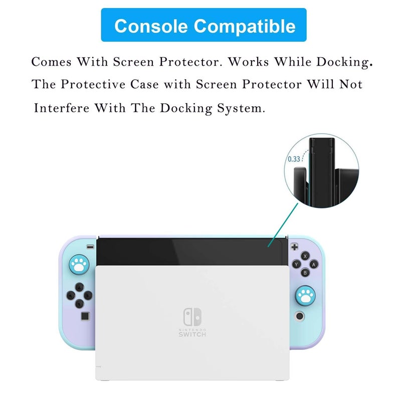 COMCOOL Dockable Case for Nintendo Switch Oled - [9 FT Military Grade Drop Protection] [with Tempered Glass Screen Protector and Thumb Grips] Protective Cover for Nintendo Switch Oled - Purple Blue - Image 3